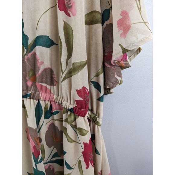 Floral Midi Dress With Elastic Waist Short Sleeves & Back Button Closure Size 18 - Picture 3 of 6